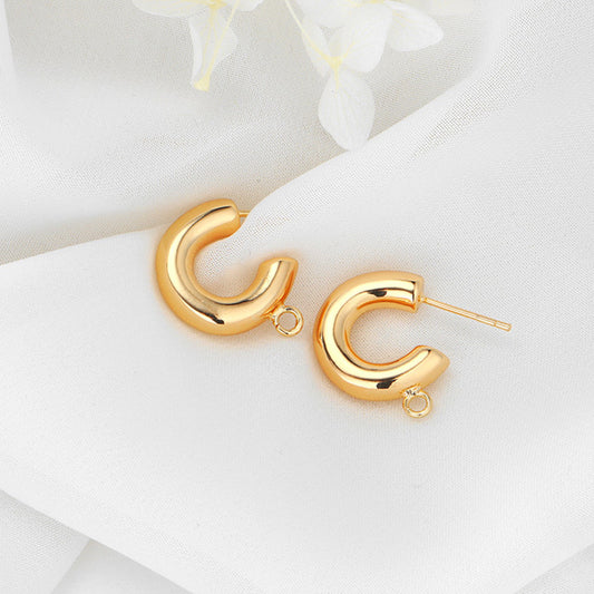 4 Glossy Semi Circle Chunky Stud Earrings with Loop 14K GF Earing