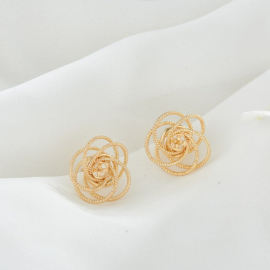 4 Hollow Rose Floral Stud Earrings 14K GF Earing Half Drilled Pearl Bead Blank