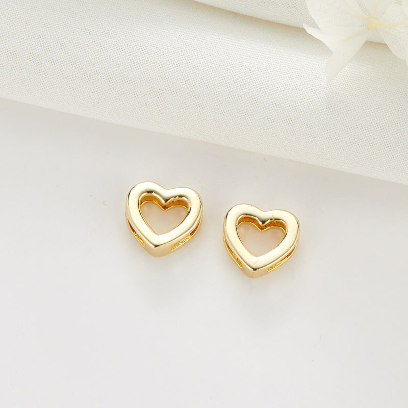 10 Tiny Heart Floral Hollow Cube Bead 14K GF Charm Beadwork Spacer