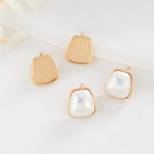 4 Trapezoid Pad Stud Earrings 14K GF Earing Pearl Cabochon Base Blank