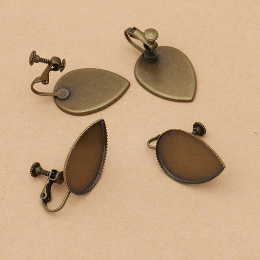 100 bord dentelé lunette tasse oreille Cilp sur boucles d'oreilles sans perçage Bronze Antique 18x25mm goutte d'eau cabochon base vierge réglage de pierres précieuses