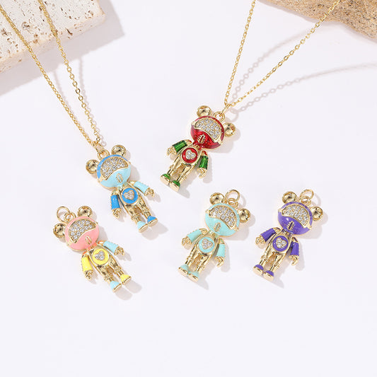 2 Mouse Robot Charm Pendant Enamel Epoxy Rhinestone 14K GF