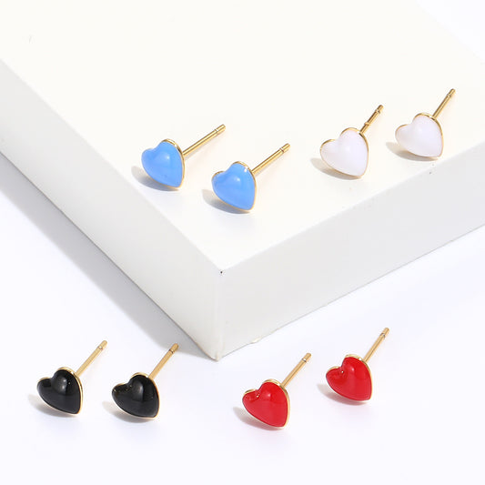 4 Heart Stud Earrings 14K GF Enamel Epoxy Earing