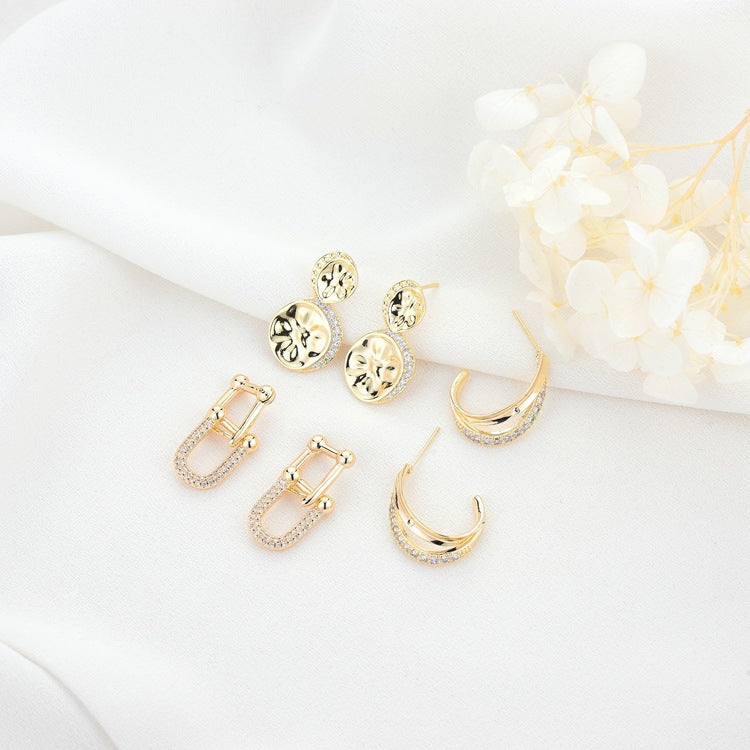 4 boucles d'oreilles à tige demi-cercle ornées de strass 14K GF