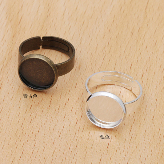 Bague circulaire ouvrable à lunette unie, 200, 18KGP, cabochon rond de 12mm, Base vierge, sertissage de pierres précieuses