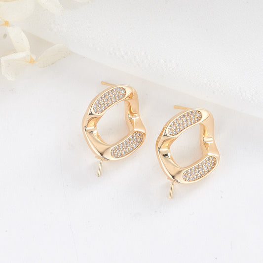 4 boucles d'oreilles à tige en cercle incurvé ornées de strass 14K GF, boucles d'oreilles à moitié percées, perle vierge