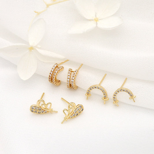 4 boucles d'oreilles à tige en demi-cercle ornées de strass 14K GF, boucles d'oreilles à moitié percées, perle vierge