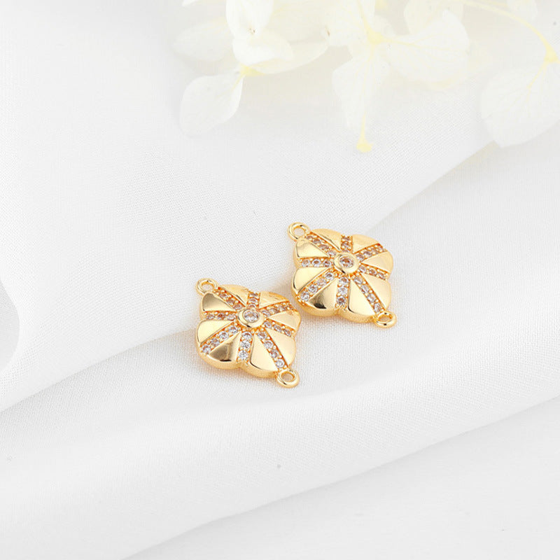 2 Double boucle florale trèfle à quatre feuilles connecteur de charme strass embelli 14K GF