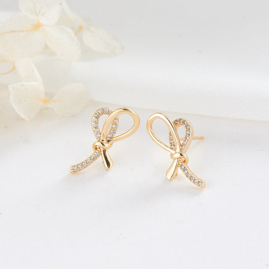 4 boucles d'oreilles à nœud papillon ornées de strass 14K GF Earing