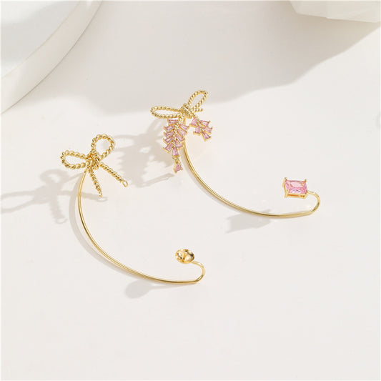 4 Bowknot Earcuff Ear Cuffs Long Climber No Piercing Earring Rhinestone Embellished 14K GF Earing