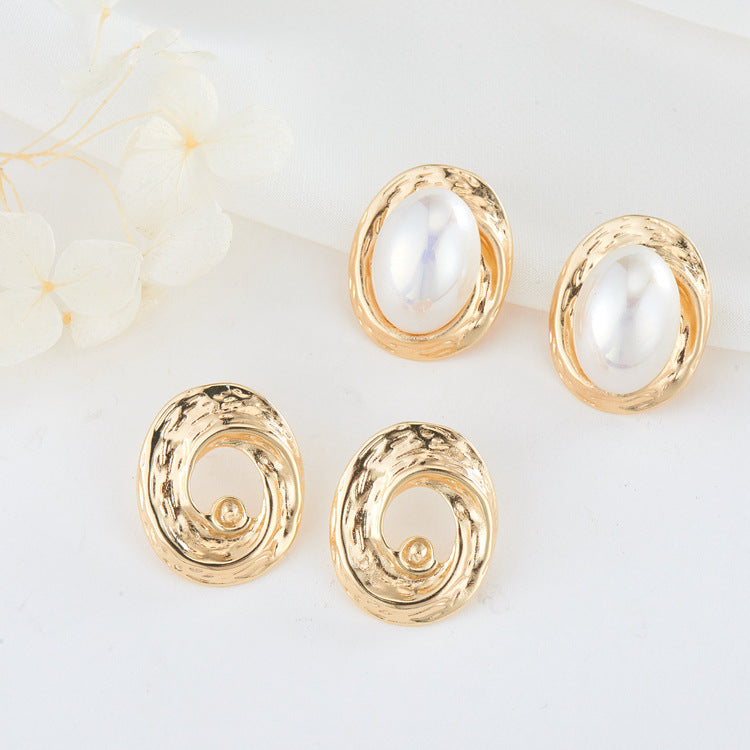 4 boucles d'oreilles à tige en spirale de fusion de perles ovales 14K GF Earing