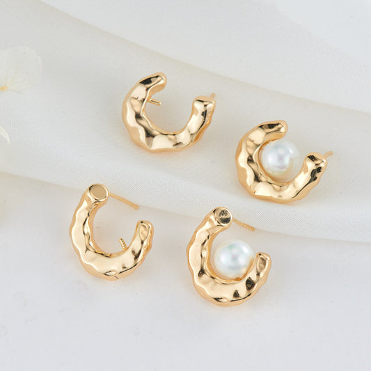 4 Semi Melting Circle Stud Earrings 14K GF Earing Half Drilled Pearl Bead Blank