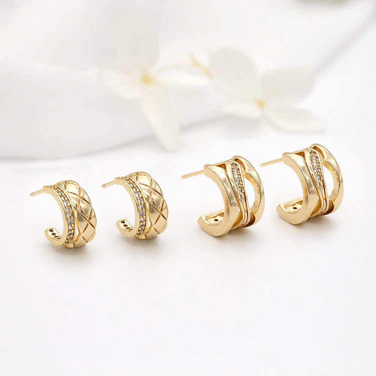 4 boucles d'oreilles à tige épaisses en demi-cercle ornées de strass 14K GF Earing