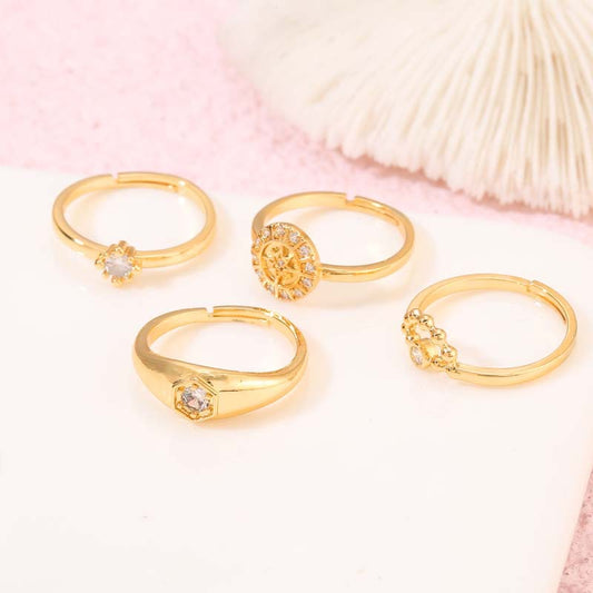 2 Open Circle Compass  Statement Ring Rhinestone Embellished 14K GF