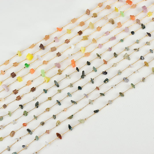 2 Meters Raw Crystal Beaded Cable Chain 14K GF Quartz Embellished