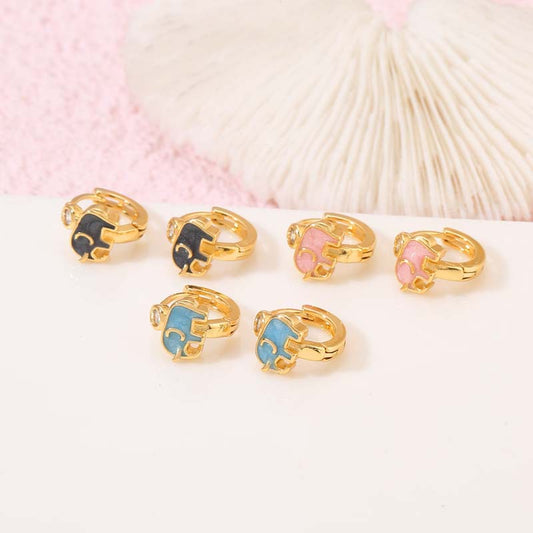 4 Elephant Hoop Earrings Enamel Epoxy Rhinestone Embellished 14K GF Earing