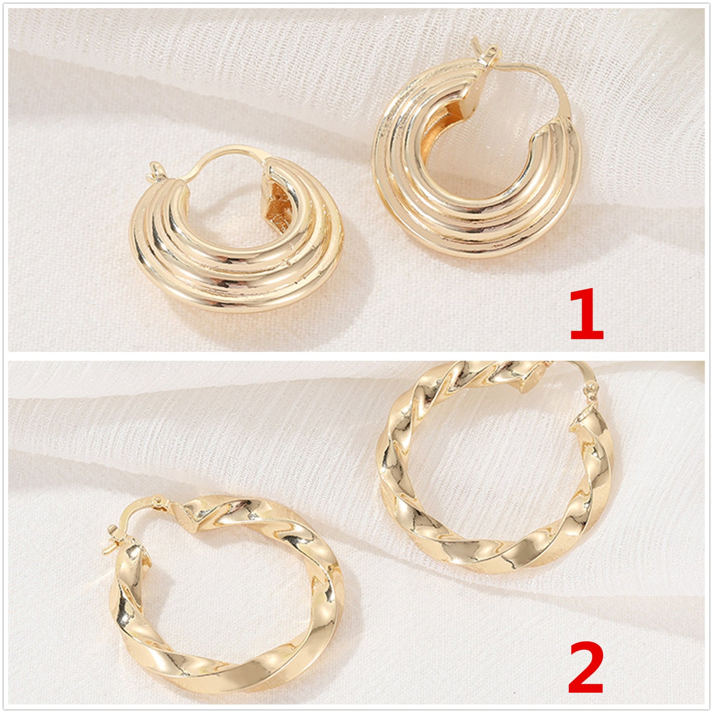 4 Twined Circle Chunky Hoop Earrings 14K GF Earing