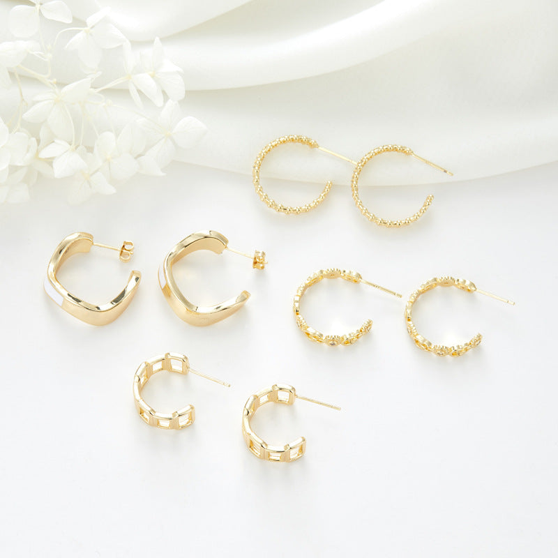 4 Hollow Cable Chain Square Circle Hoop Earrings Rhinestone Embellished 14K GF Earing