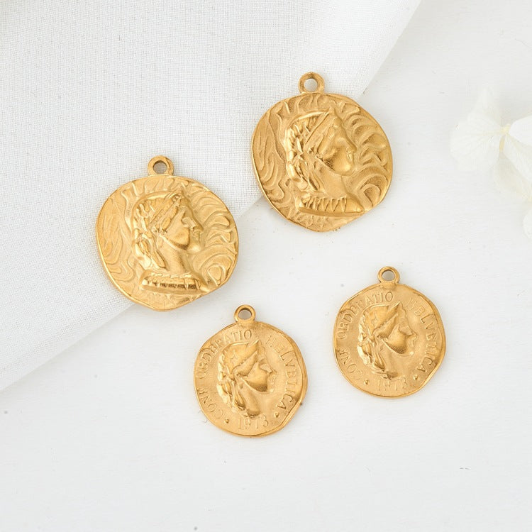 2 Portrait Coin Charm Pendant 14K GF