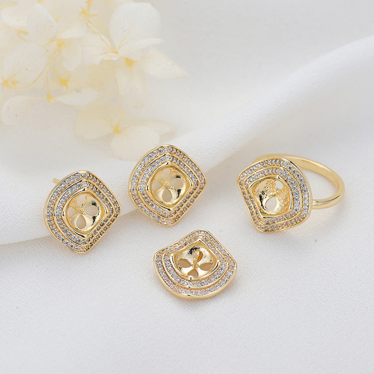 4 cercles incurvés pendentif à breloque boucles d'oreilles strass embelli 14K GF boucle d'oreille demi-percée perle perle vierge