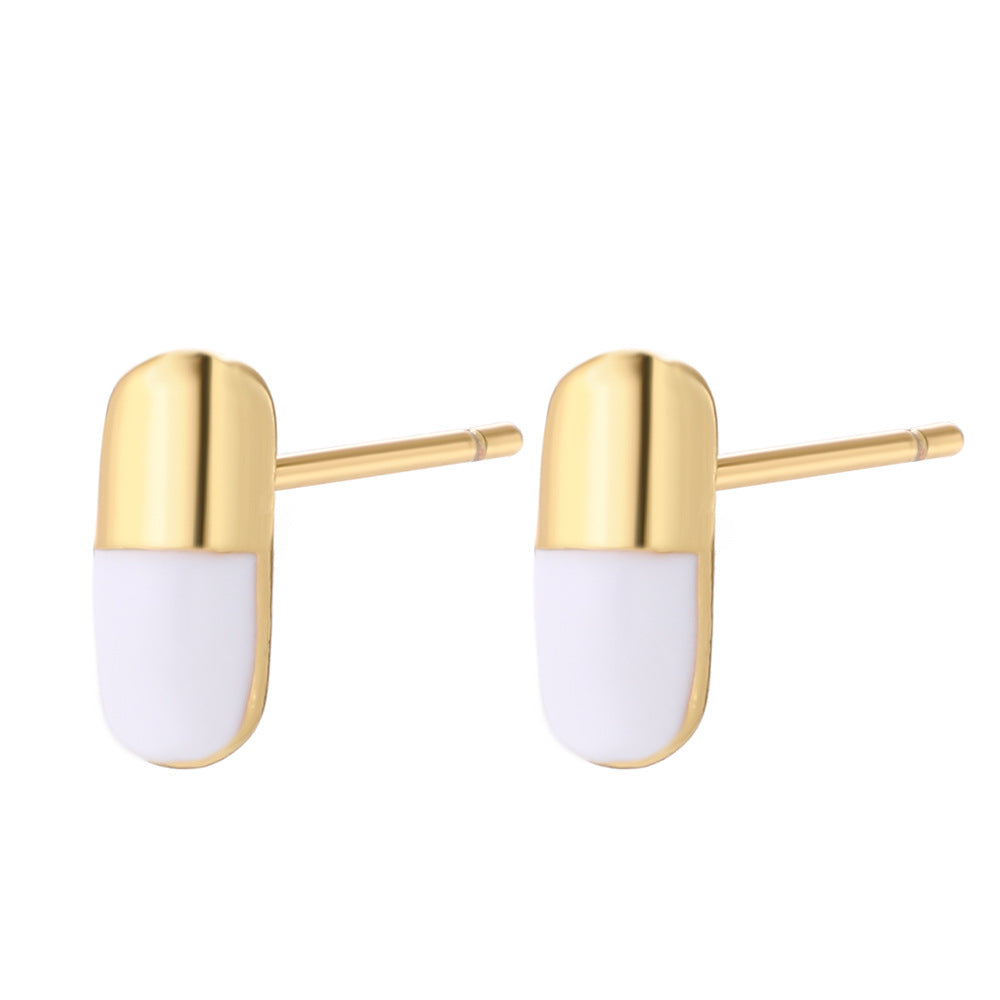 4 Capsule Stud Earrings 14K GF Enamel Epoxy Earing