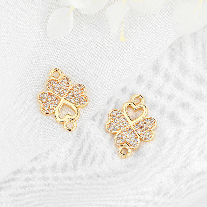 2 Double boucle florale trèfle à quatre feuilles connecteur de charme strass embelli 14K GF