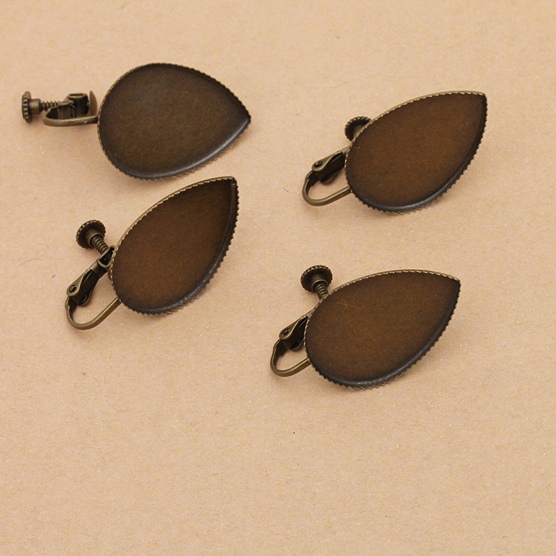 100 bord dentelé lunette tasse oreille Cilp sur boucles d'oreilles sans perçage Bronze Antique 18x25mm goutte d'eau cabochon base vierge réglage de pierres précieuses