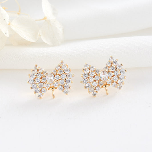 4 boucles d'oreilles à nœud papillon ornées de strass 14K GF, boucles d'oreilles à moitié percées, perle vierge