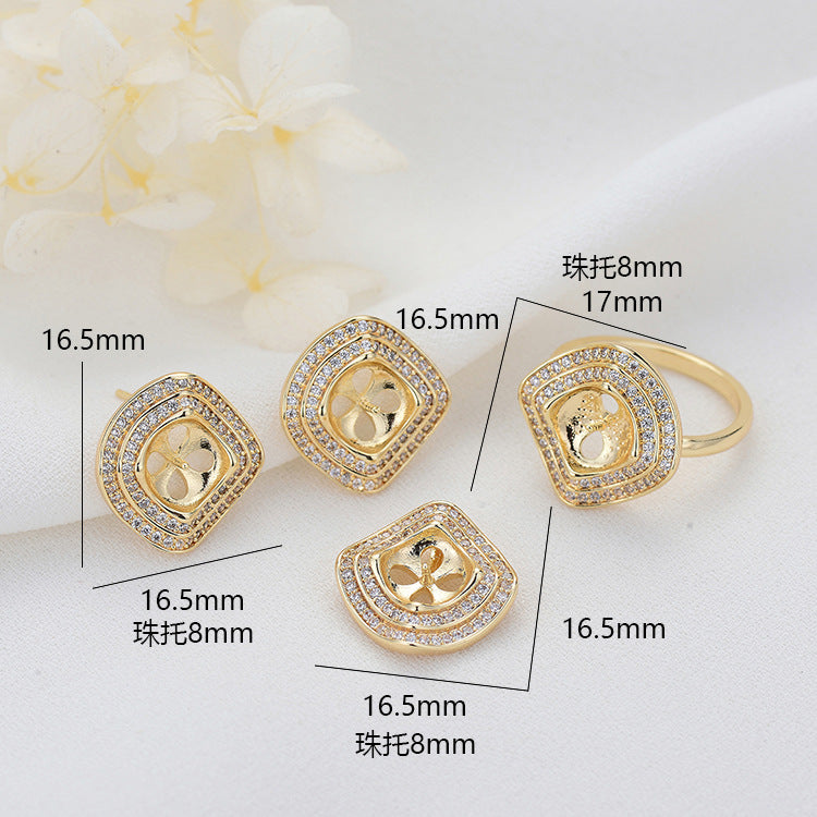 4 cercles incurvés pendentif à breloque boucles d'oreilles strass embelli 14K GF boucle d'oreille demi-percée perle perle vierge