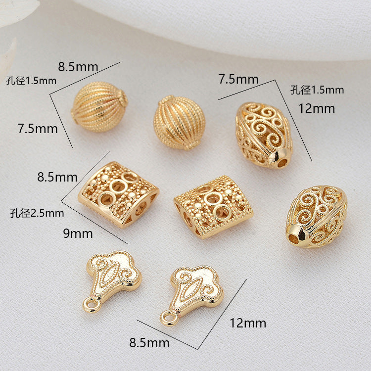 10 minuscules perles de colonne de tambour floral creux 14K GF Charm Beadwork Spacer