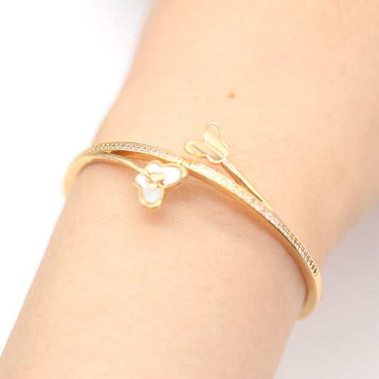 2 bracelets papillon à cercle ouvert émail époxy strass embelli 14K GF Bracelet