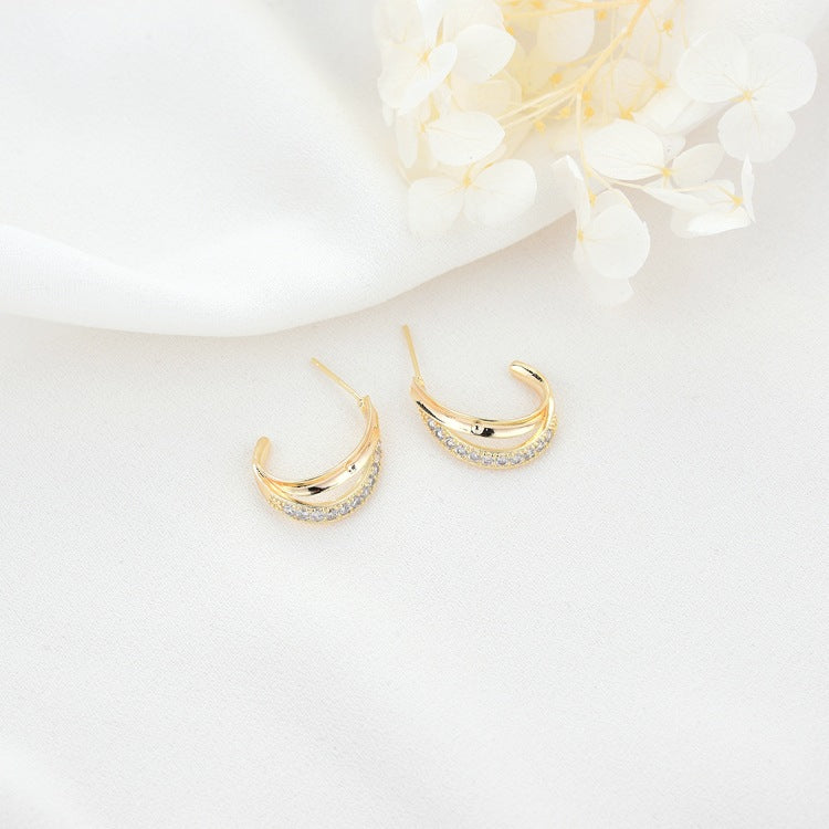 4 boucles d'oreilles à tige demi-cercle ornées de strass 14K GF