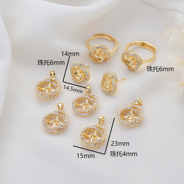 Boucles d'oreilles à 4 cercles, pendentif à breloque, bague de déclaration, ornée de strass, 14K GF, boucle d'oreille à moitié percée, perle vierge