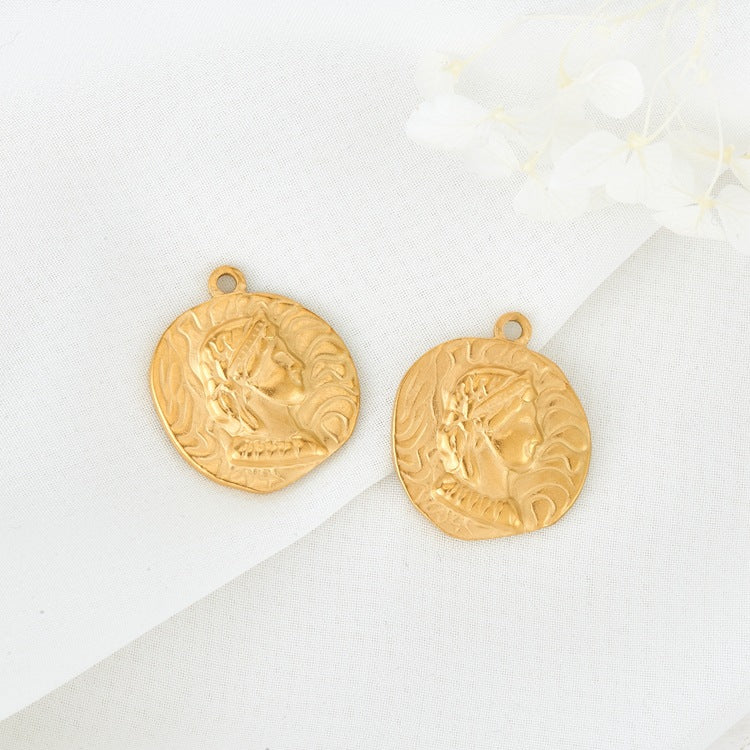 2 Portrait Coin Charm Pendant 14K GF