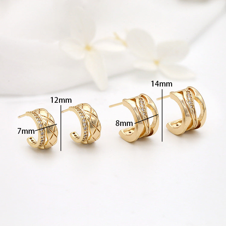 4 boucles d'oreilles à tige épaisses en demi-cercle ornées de strass 14K GF Earing