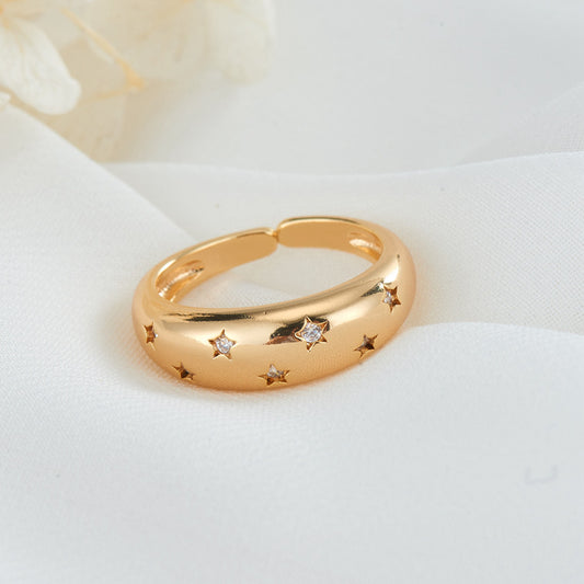 Bague de déclaration ornée de strass avec 2 étoiles à cercle ouvert 14K GF