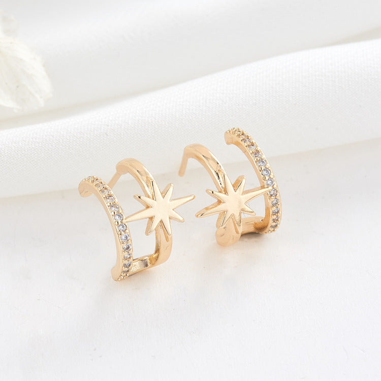 4 boucles d'oreilles à tige étoile en demi-cercle ornées de strass 14K GF Earing