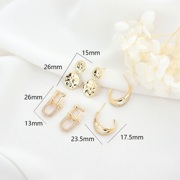 4 boucles d'oreilles à tige demi-cercle ornées de strass 14K GF