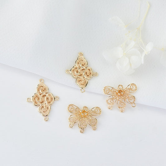 2 Multi Looped Hollow Butterfly Cloud Charm Pendant 14K GF