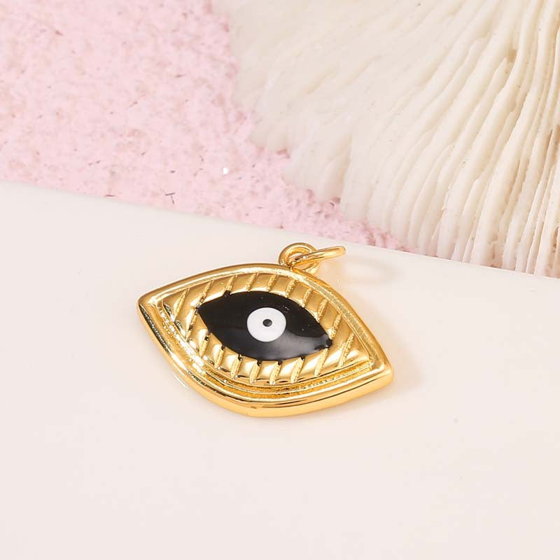 2 Evil Eye Charm Pendant Enamel Epoxy 14K GF Rhinestone Embellished