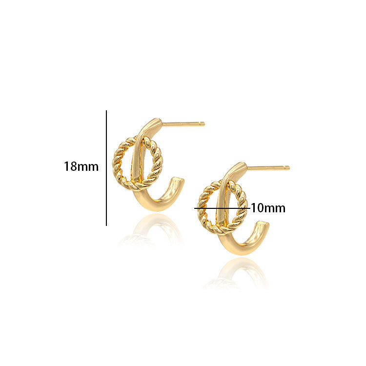 4 boucles d'oreilles à tige demi-cercle torsadées 14K GF Earing