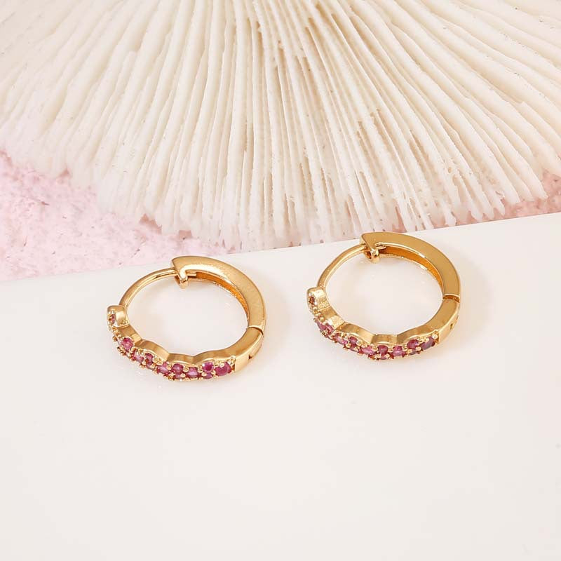 4 boucles d'oreilles créoles rondes ornées de strass 14K GF