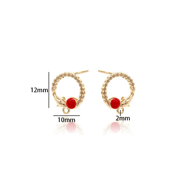 4 boucles d’oreilles rondes Dolphin Circle Stud avec boucle émail époxy 14K GF Ear wire Earing