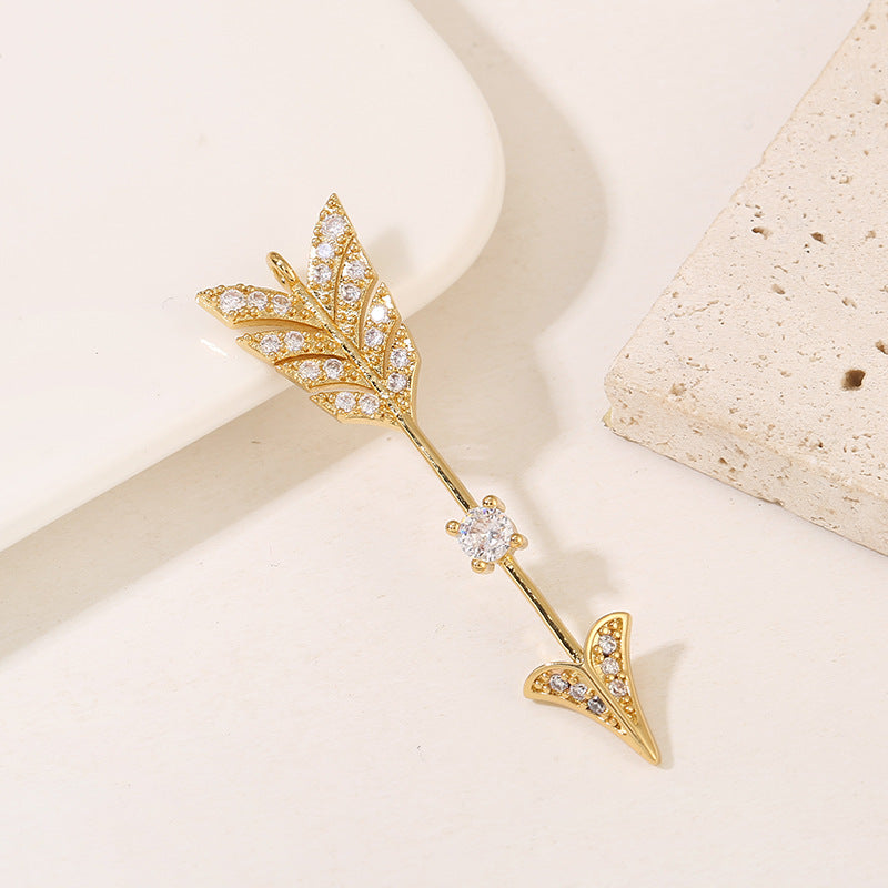 2 Arrow Charm Pendant Rhinestone Embellished 14K GF