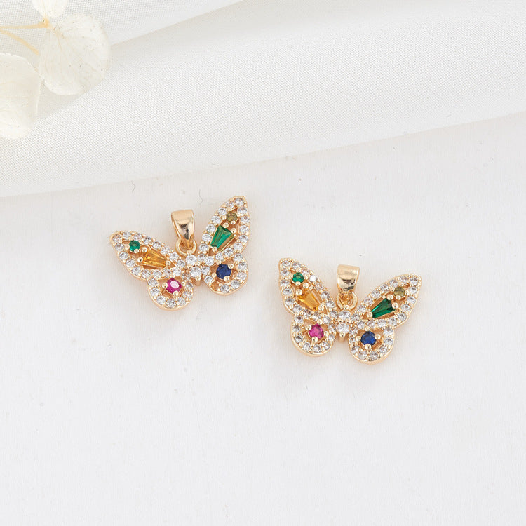 4 boucles d'oreilles à tige avec pendentif à breloque papillon ornées de strass 14K GF