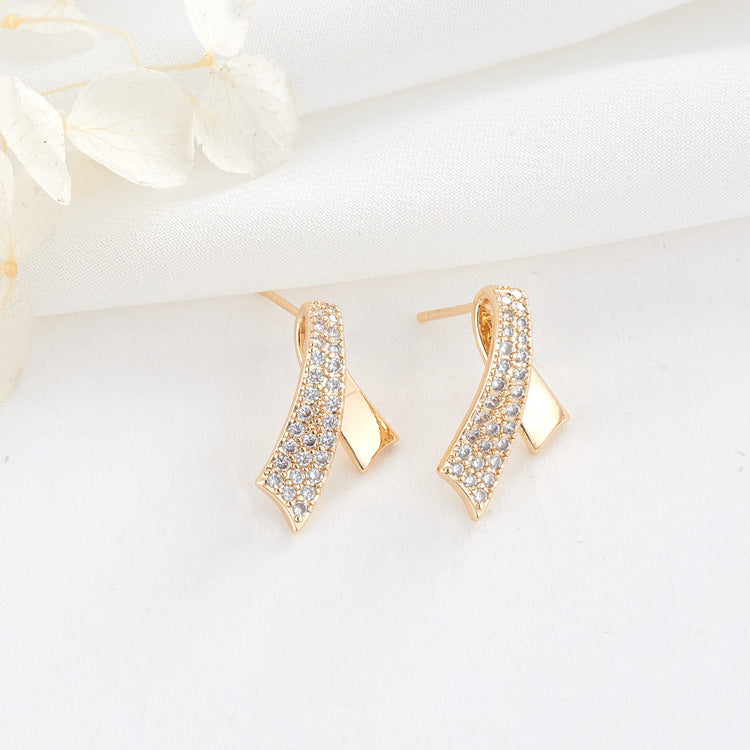 4 boucles d'oreilles à tige de ceinture, ornées de strass GF 14 carats