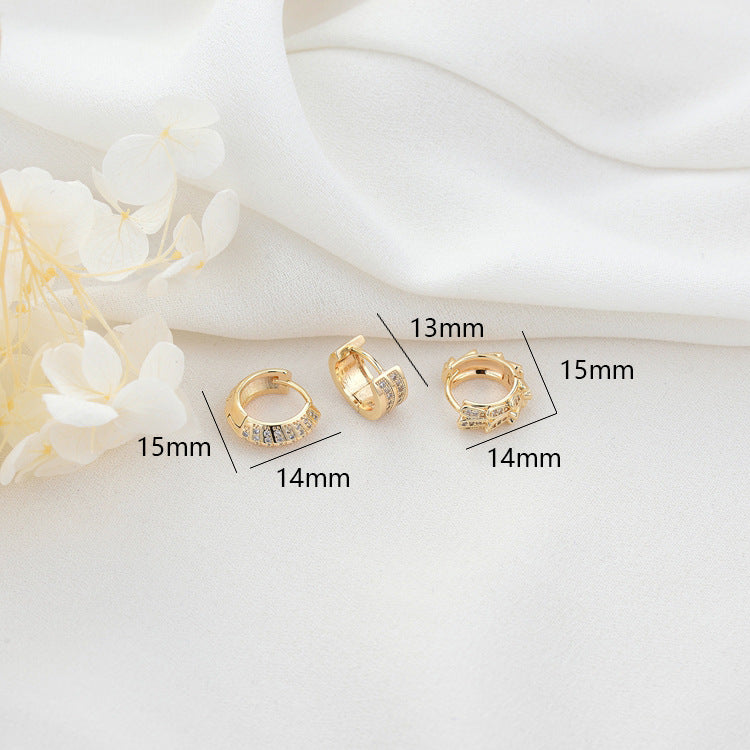 4 boucles d'oreilles créoles rondes ornées de strass 14K GF Earing