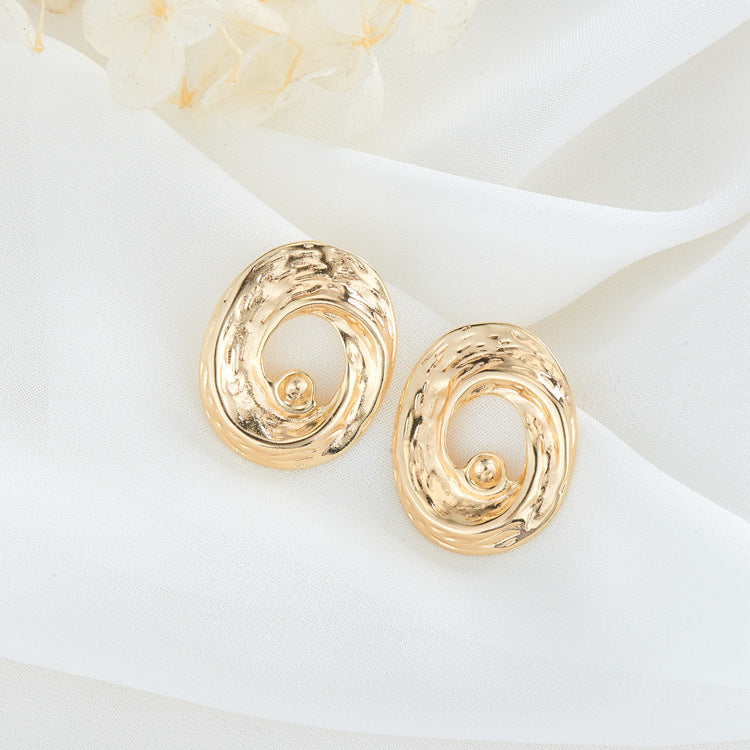 4 boucles d'oreilles à tige en spirale de fusion de perles ovales 14K GF Earing