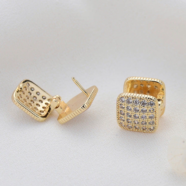 4 grosses boucles d'oreilles créoles carrées ornées de strass en coquillage 14K GF