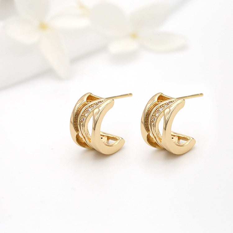 4 boucles d'oreilles à tige épaisses en demi-cercle ornées de strass 14K GF Earing